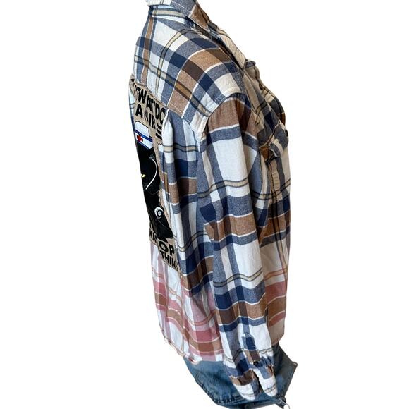 Sarcastic Cat Plaid Flannel Shirt Shacket LARGE Nurse Gift Oversize Unique Funny - Picture 3 of 6